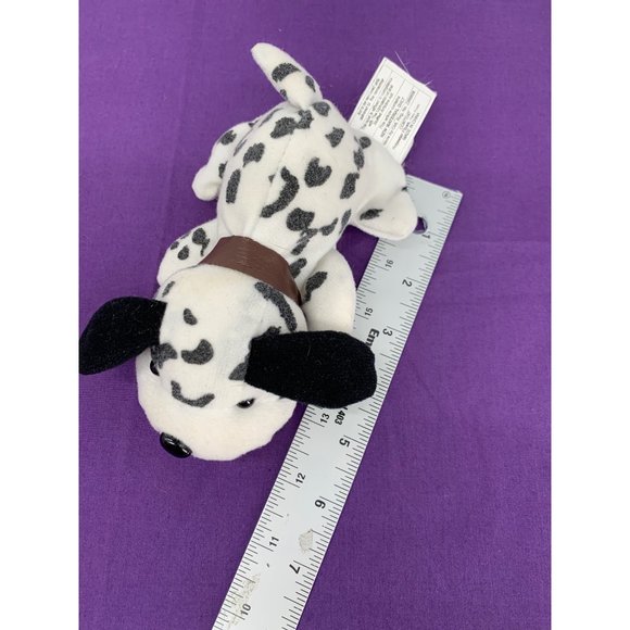 Small 6 Inch White Dog with Black Spots Brown Pleather Collar Plastic eyes Stain - Picture 8 of 9
